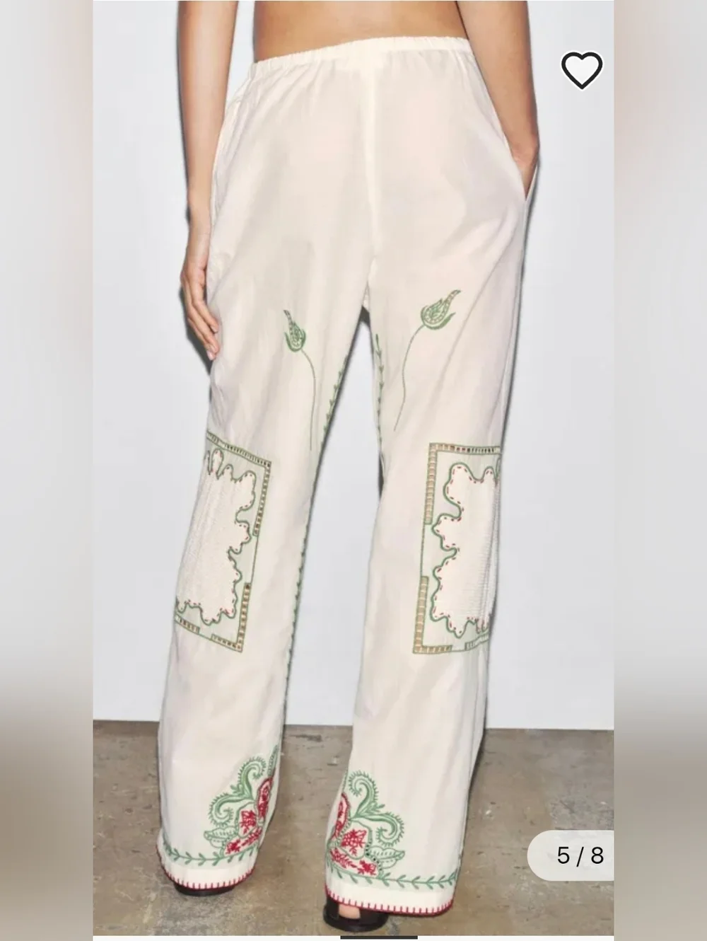Zara ZW Collection Embroidered Floral Patchwork Cotton Pant - Picture 7 of 10